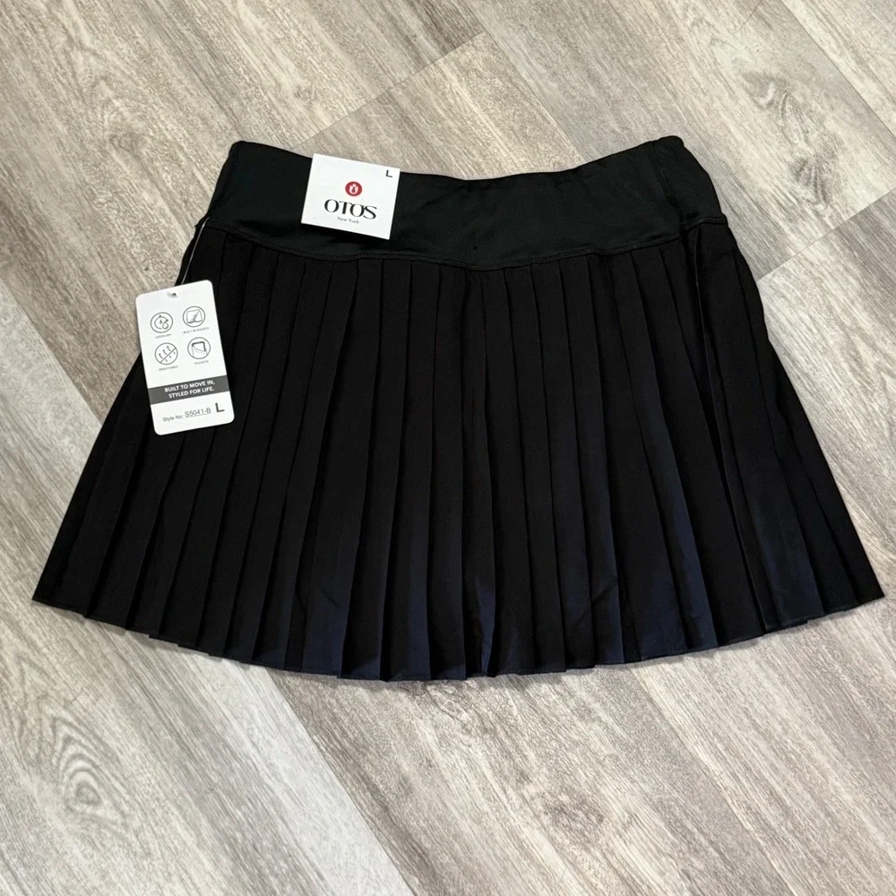 OTOS New York Blk Pleated Tennis Skirt w Built-in Shorts Athletic Activewear L‎